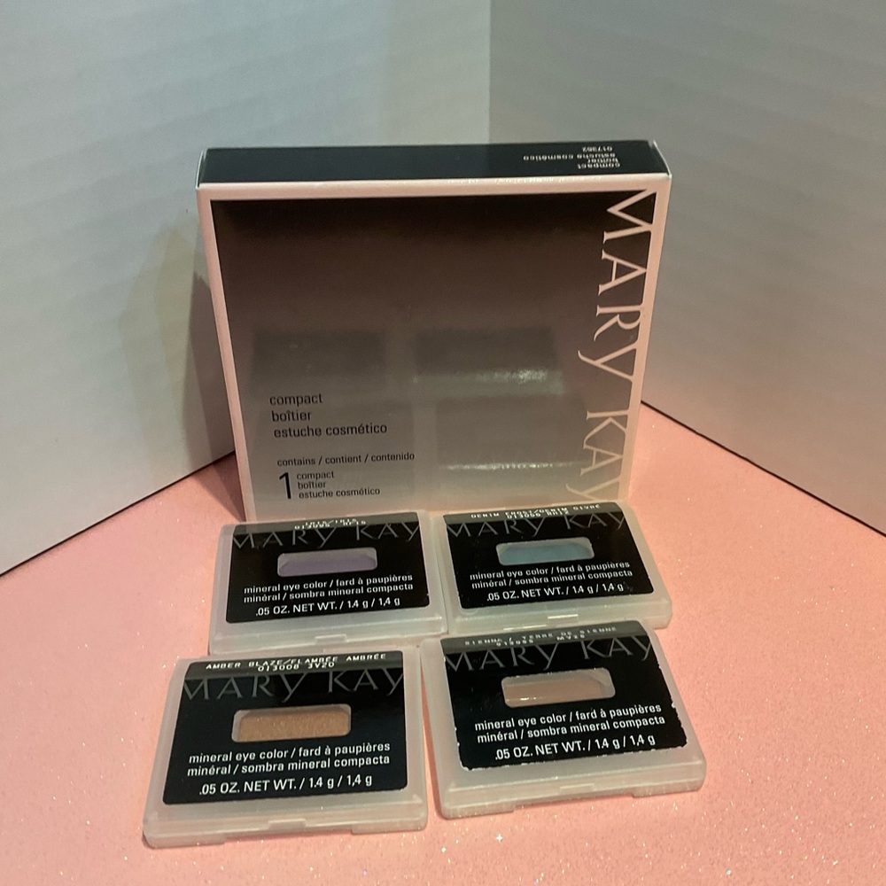 4-Mary Kay Mineral Eye Colors With Compact-IRIS, AMBER, DENIM & SIENNA